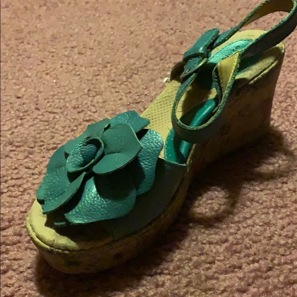 Teal flower wedge sandal